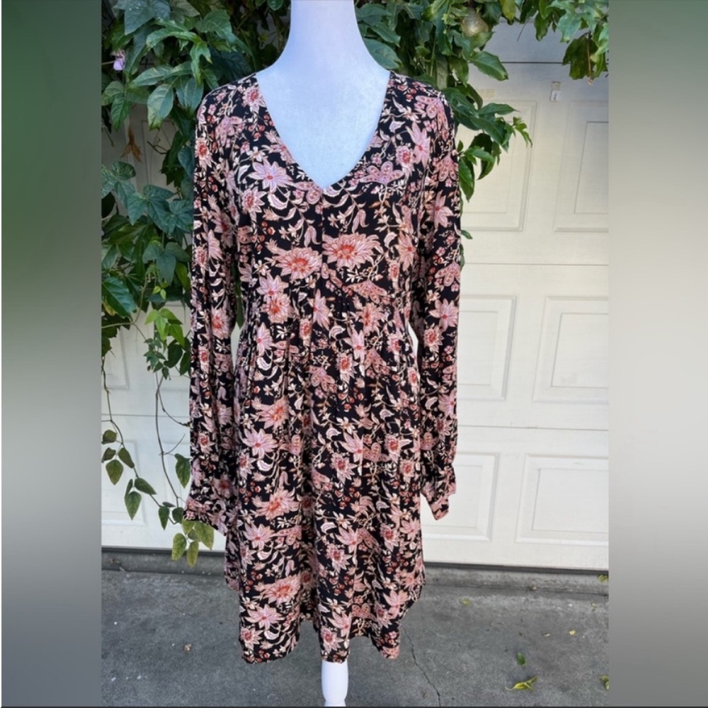 Women's Knox rose floral V-neck long sleeves dress XL
